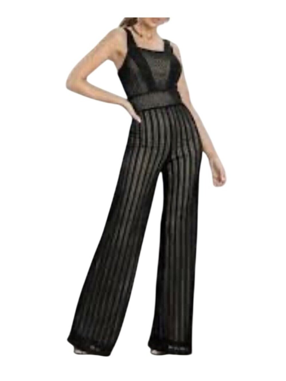 Venus black crochet overlay lined flare leg side zipper womens sz L NWT